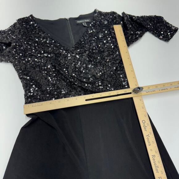 Adrianna Papell Jumpsuit Womens 2 Black Sequined Wide Leg V Neck Holiday Party - Picture 10 of 11